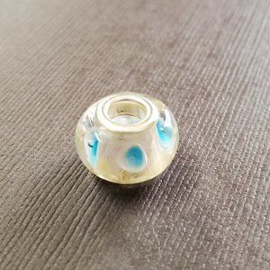 Hand Blown Glass Bead - Turquoise w/ White Dots